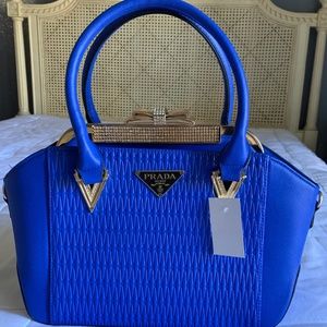 Designer Inspired Satchel Purse Blue Rhinestones